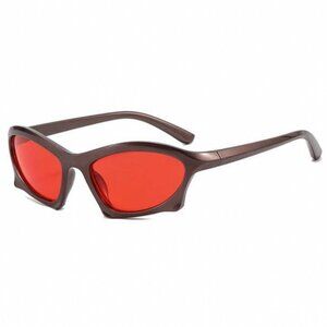Cool Sport Trendy Wrap Around Fashion Red Bat Shades Rave Men Women Sunglasses
